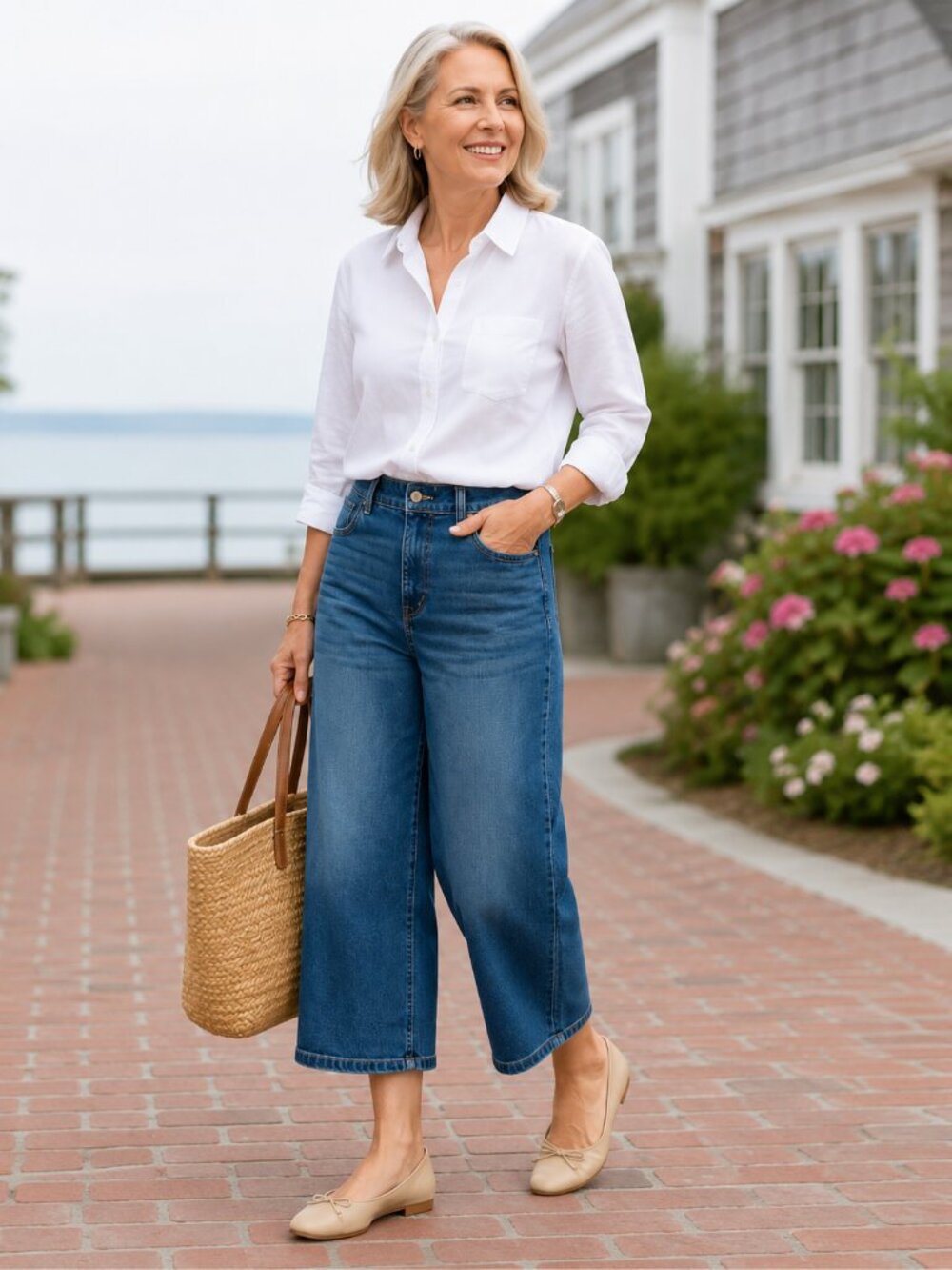 NWT Talbots Wide Leg Crop Jeans 14P High Rise Stretch Denim Cropped Blue Wash